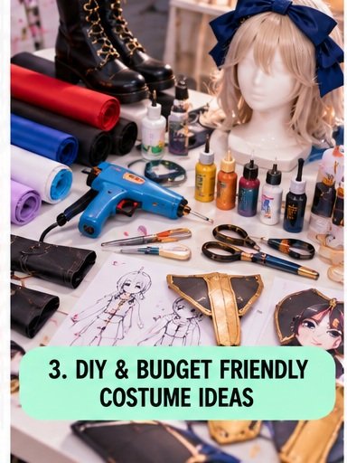 DIY budget friendly beginner cosplay supplies with wig fabric boots paint and simple crafting tools