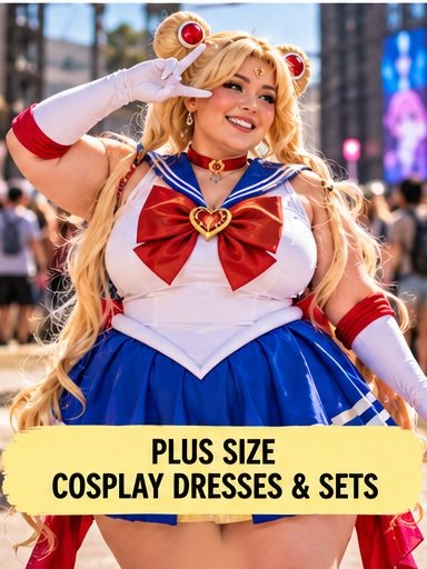 Plus size cosplay dress and coordinated character costume set for convention wear